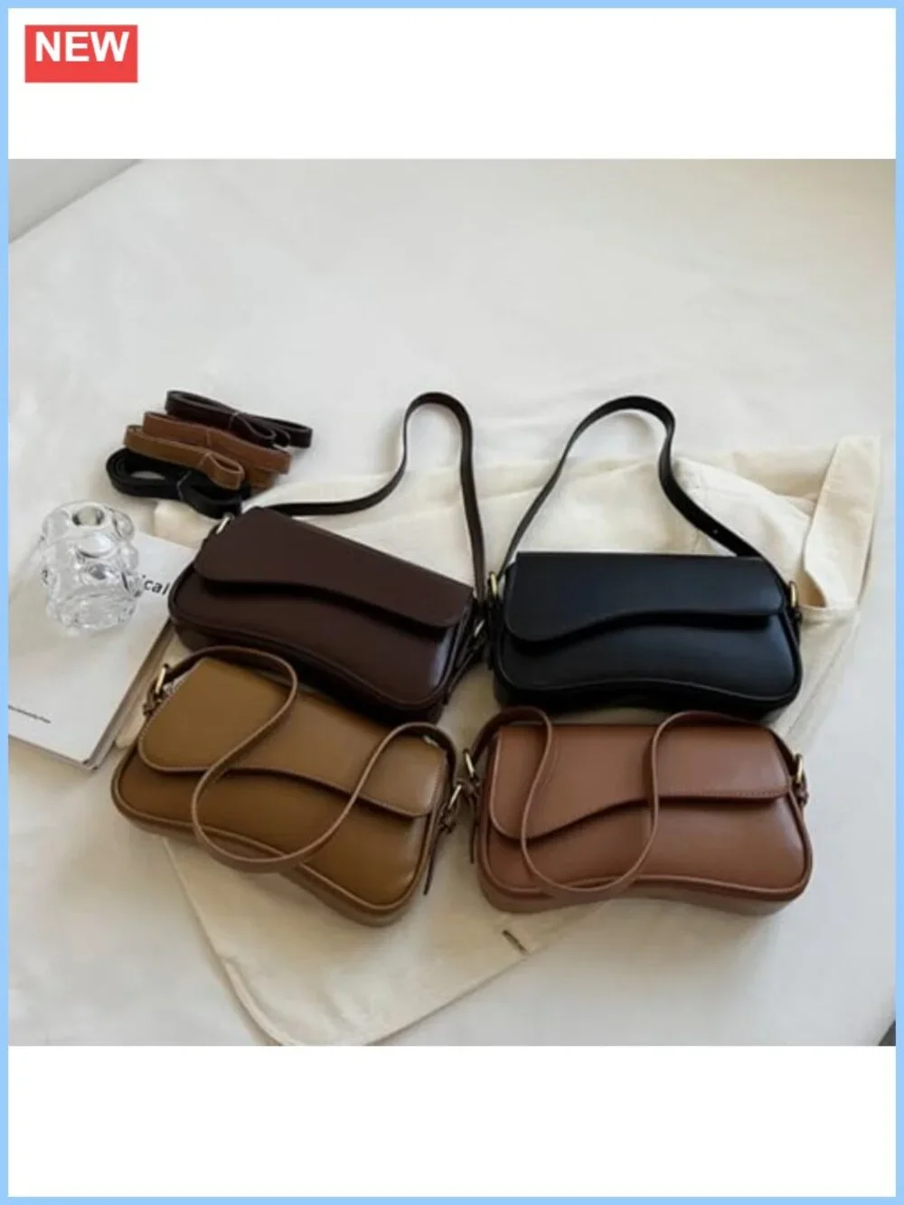 Vegan Leather Hobo Shoulder Bag Y2K Trendy Zipper Clutch 2 Removable Straps